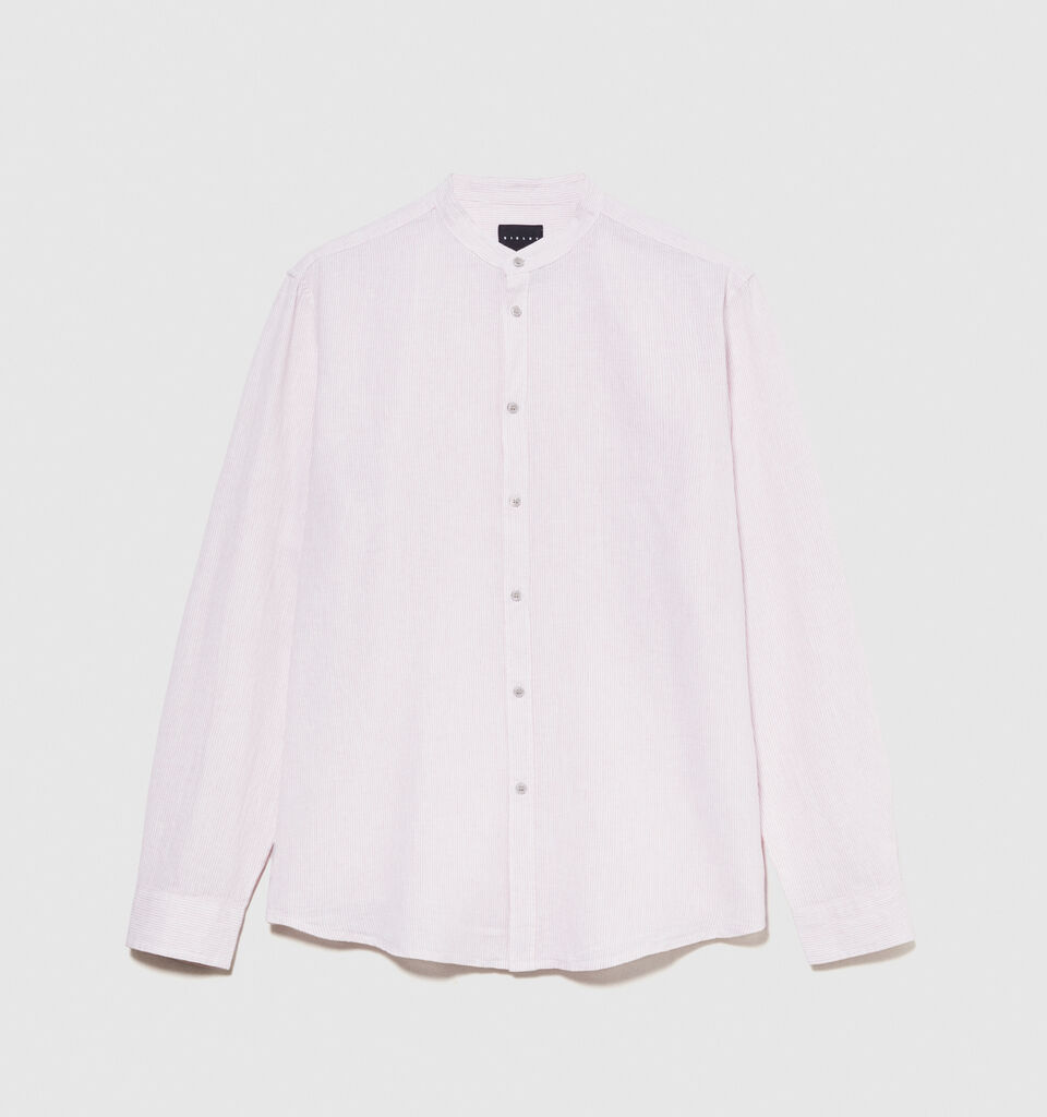 Mandarin collar shirt in linen blend - men's regular fit shirts - Soft Pink | Sisley image number 6
